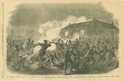 De campagne in Missouri - Nachtelijke aanval op de nationale troepen onder leiding van majoor Bowen, die Salem, Dent County, Missouri bezetten, door de rebellen onder leiding van kolonel Freeman, 3 december - Bloedige afwijzing van de rebellen. door Unknown